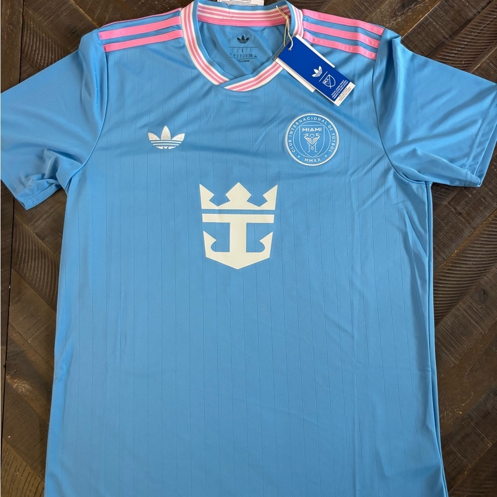 adidas Inter Miami CF Messi #10 MLS Soccer Jersey Large Blue Pink White